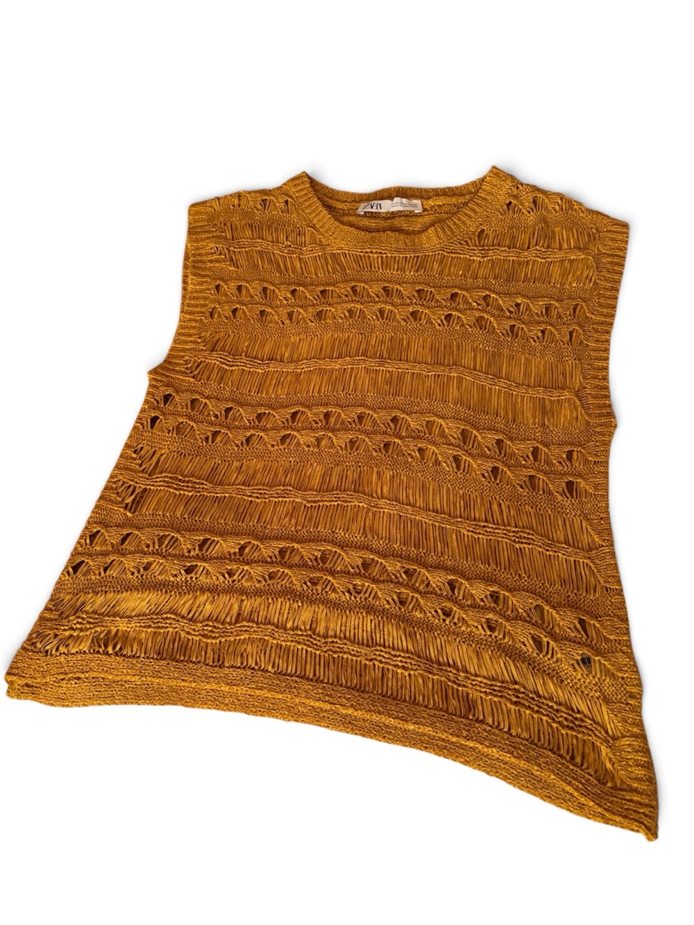 Zara Openwork Knit Tank Top - Mustard Yellow
